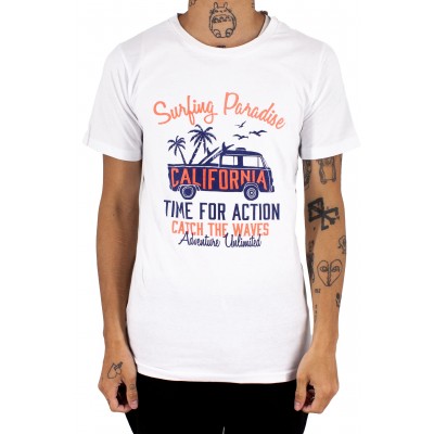 Impressão de verão em torno do pescoço de manga curta t-shirt