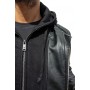 Blouson capuche style motard en cuir d'agneau