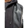 Blouson capuche style motard en cuir d'agneau