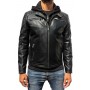 Blouson capuche style motard en cuir d'agneau