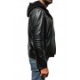 Blouson capuche style motard en cuir d'agneau