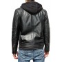 Blouson capuche style motard en cuir d'agneau