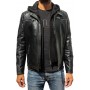 Blouson capuche style motard en cuir d'agneau