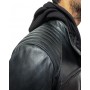 Blouson capuche style motard en cuir d'agneau