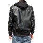 Blouson capuche style bombers en cuir d'agneau