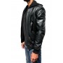 Blouson capuche style bombers en cuir d'agneau