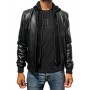 Blouson capuche style bombers en cuir d'agneau