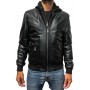 Blouson capuche style bombers en cuir d'agneau