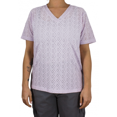 Top ajouré col V pour femme mauve