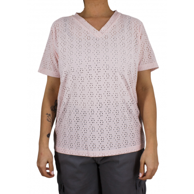 Top ajouré col V pour femme rose