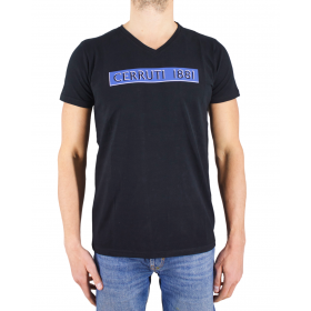 T-shirt manches courtes col V logo relief Tshirt col v Cerruti Baltoni noir
