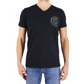 T-shirt manches courtes col V logo coté coeur tshirt col v Gargnano cerruti noir