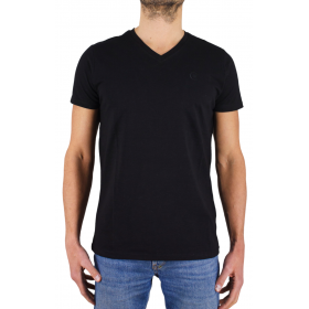 T-shirt manches courtes col V logo brodé coté coeur tshirt col v cerruti Aquarossa noir