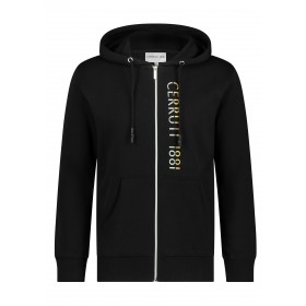 Sweat-shirt zip logo bicolore à capuche veste cerruti noir