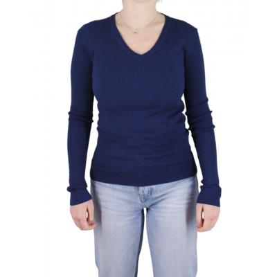 pull col v femme bleu marine