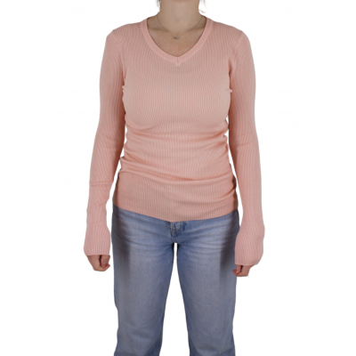 pull col v femme rose