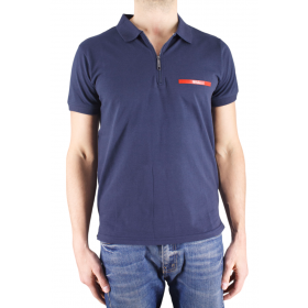 Polo manches courtes col zip polo bill tornade bleu marine face