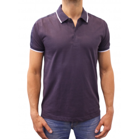 Polo manches courtes liseré bande épaule 22922 polo bleu marine face