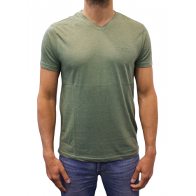 T-shirt manches courtes col V t-shirt col V kaki face