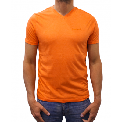 t-shirt col V orange face