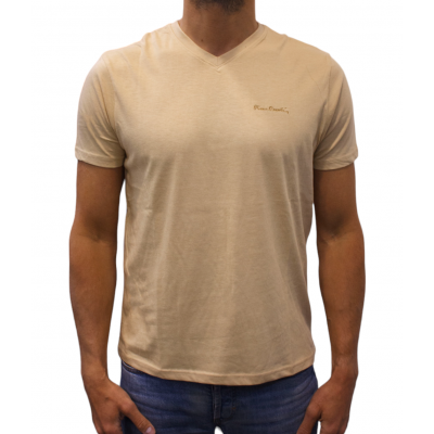 t-shirt col V beige face