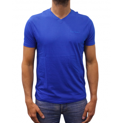 t-shirt col V bleu roi face