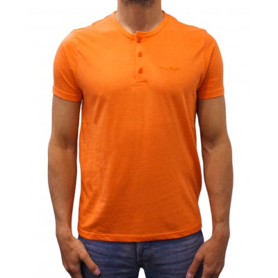 T-shirt col boutonné orange face