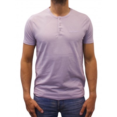 T-shirt col boutonné violet face