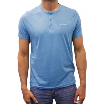 T-shirt col boutonné bleu clair face