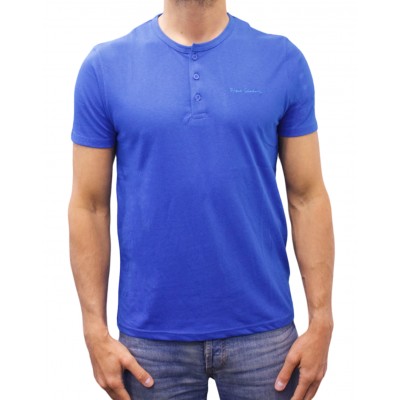 T-shirt col boutonné bleu roi face