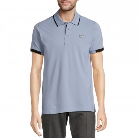 Polo manches courtes logo gomme t-shirt bleu gris face