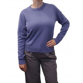 Pull femme col rond uni Pull col rond bleu pixel pose