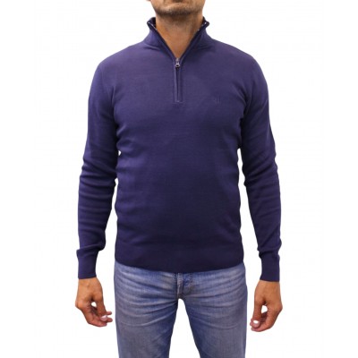 pull col demi zip bleu marine face