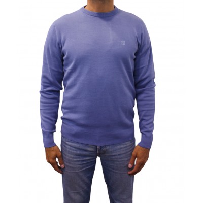 pull col rond bleu denim face