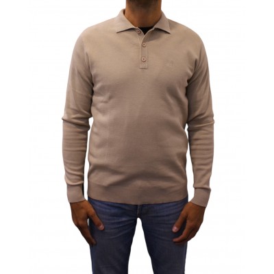 Pull col polo beige face