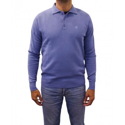 Pull col polo bleu denim face