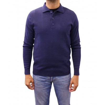 Pull col polo bleu marine face