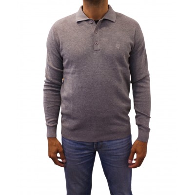 Pull col polo gris face