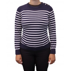 Pull marinière femme col rond 19472 bleu marine face