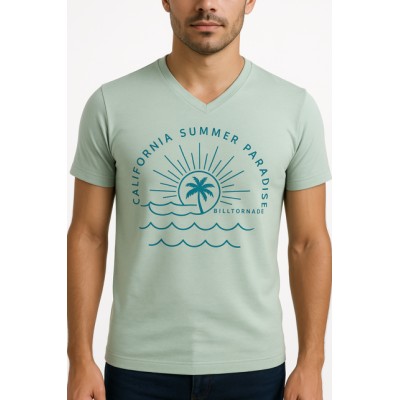 T-shirt de manga curta com decote em v impresso desenho
