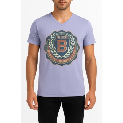 Camiseta de manga corta Dibujo impreso con cuello en V