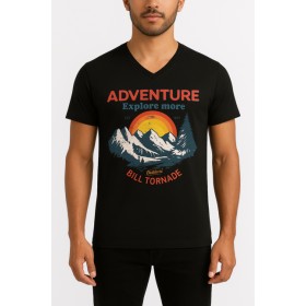 T-shirt de manga curta com decote em v impresso desenho