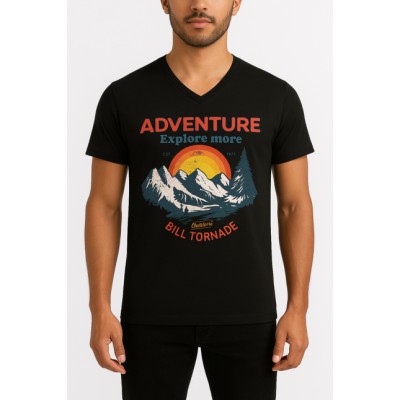 Short sleeve t-shirt V-neck printed drawing