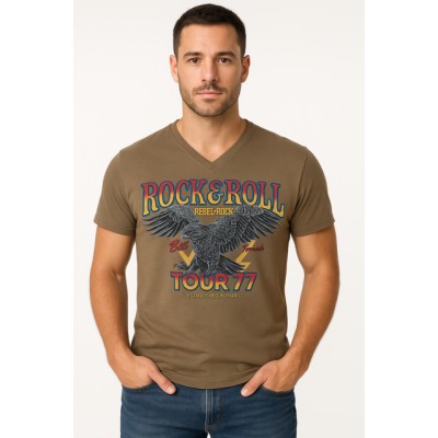 T-shirt manches courtes col V dessin imprimé