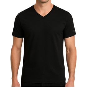 Camiseta de manga corta con cuello en V, logo transparente