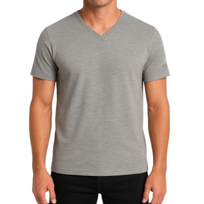 Camiseta de manga corta con cuello en V, logo transparente