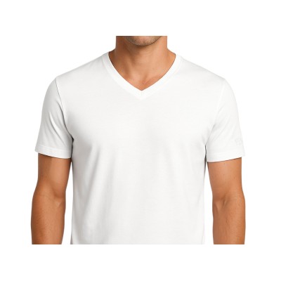 Camiseta de manga corta con cuello en V, logo transparente