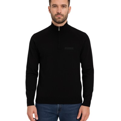 Herrenpullover mit hohem Kragen und halbem Reißverschluss