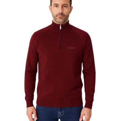 Herrenpullover mit hohem Kragen und halbem Reißverschluss
