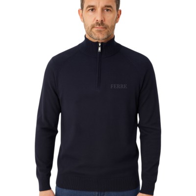 pull homme demi zip Ferre bleu marine